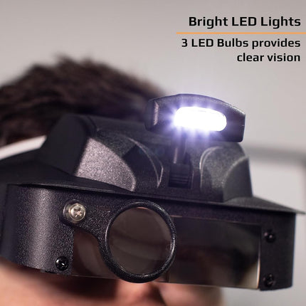 Carson LumiVisor Head Magnifier - Black Head Visor with LED Lighted Magnifier (2x/3x/5x/6x) (LV-10)
