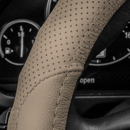 FH Group FH2001SOLIDBEIGE Steering Wheel Cover (Perforated Genuine Leather Solid Beige)