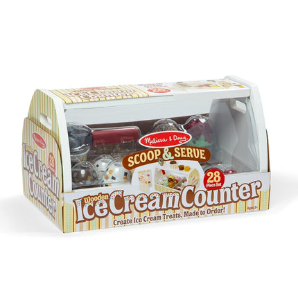 Melissa & Doug Wooden Scoop and Serve Ice Cream Counter (20 pcs) - Play Food and Accessories