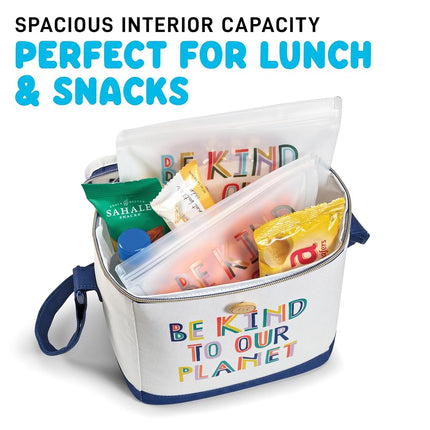 Fit & Fresh Insulated Lunch Box for Kids Boys & Girls, Lunch Bag for Kids with 2 Reusable Snack Bags, School Lunch Box, Cypress Be Kind to Our Planet