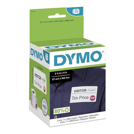 DYMO Authentic LW Name Badge Labels, 12-Hour Expiration Notification Disks, White, 2-1/4" x 4", 1 Roll of 250 - for LabelWriter Label Printers