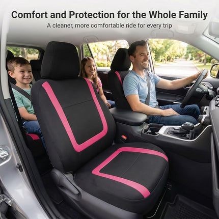 FH Group Car Seat Covers Front Set in Cloth - Car Seat Covers for Low Back Car Seats with Removable Headrest, Universal Fit,Automotive Seat Covers,Washable Car SeatCover for SUV,Sedan,Van Pink