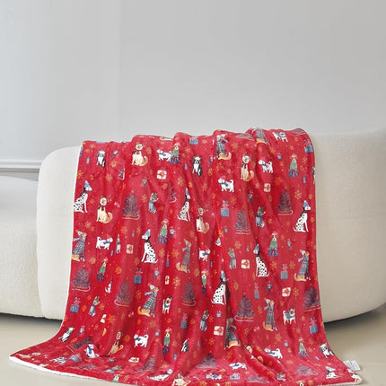 Elegant Comfort Reversible and Ultra-Plush Flannel Fleece-Winter Christmas Sherpa Throw- Lightweight Soft and Cozy-Holiday Decorative Throw, Perfect for Lounging, 50 x 60 inches, Winter Dogs