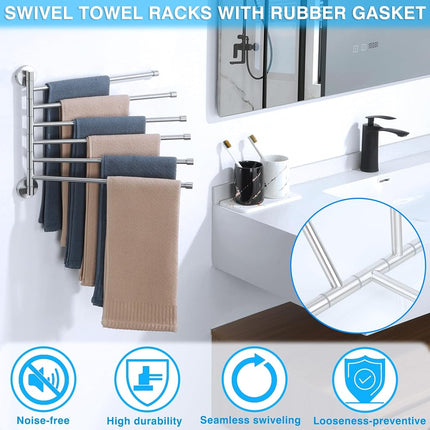Alise Swivel Towel Rack, SUS304 Stainless Steel 6 Arms Towel Bar, Space Saving Swing Out Towel Rack, Towel Hanger for Bathroom, Wall Mount Drying Racks for Laundry, Brushed Nickel