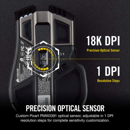 CORSAIR IRONCLAW RGB inalámbrico - Ratón para juegos FPS y MOBA - Sensor óptico de 18 000 PPP - Inalámbrico Slipstream de menos de 1 ms