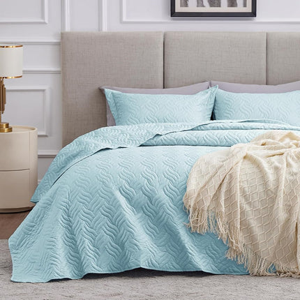 Love's cabin Twin Quilt Set Light Blue Bedspreads 