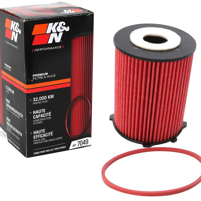 K&N Oil Filter - High Performance-Series compatible with Citroën, Ford, Mazda, Peugeot & Volvo (HP-7049), Red