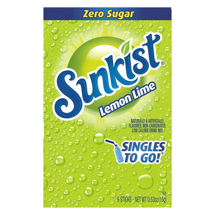 Sunkist Singles-To-Go Drink Mix, Lemon-Lime, Non-Carbonated, Low-Calorie, Zero Sugar, 6 CT in each box (Pack of 6)