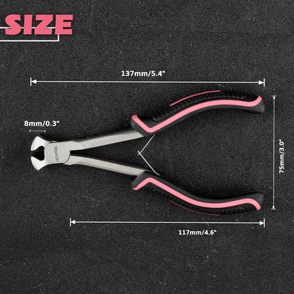 LEONTOOL Long Reach End Cutting Pliers 5.5 Inches End Nipper Cutting Pliers Nail Puller for Zipper Install Stops Repair Kit, Wire Cutter for Jewelry Making Working In Tight Spaces Pink Tool for Women