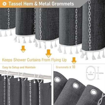 BTTN 54x78 Boho Farmhouse Linen Heavy Duty Shower Curtain, Charcoal Grey