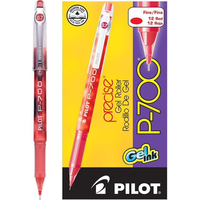 Pilot Precise P-700 Gel Ink Rolling Ball Pens, Fine Point, Red Ink, Dozen Box (38612)