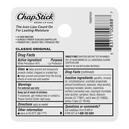 ChapStick Classic (Regular Flavor, 12 Sticks) Skin Protectant Lip Balm Tube, 1 Count (Pack of 12)