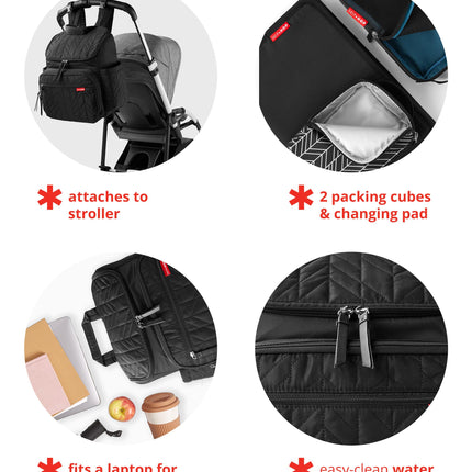 Mochila Skip Hop para pañales: Forma, bolsa de viaje multifunción para bebé con cambiador y accesorios para cochecito, salvia