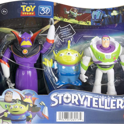 Mattel Disney Pixar Storytellers Story Intergalactic 3-Pack of Action Figures, 4-Inch Scale Buzz Lightyear, Zurg & Alien Posable Toys