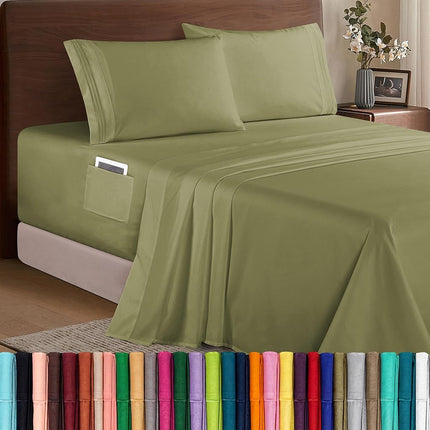 Elegant Comfort Luxury 1500 Premium Hotel Quality Microfiber 4-Piece Sheet Set - Soft, All Around Elastic 18-24 Inches Deep Fitted Sheet - Extra Deep Pocket Sheets, Full, Sage/Green