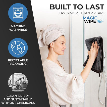 MAGIC WIPE® Bathroom Drying Cloth XXL - 40 x 60 cm Original All Purpose Microfibre Cleaning Cloth - Streak & Lint Free Cloth, Premium Quality Drying Towel for Bathrooms (2, Black)