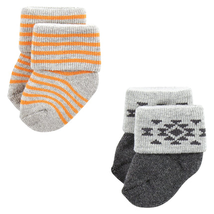 Luvable Friends Baby Girls Unisex Newborn Terry Socks, Orange Blue Aztec, 0-6 Months, (Pack of 12)
