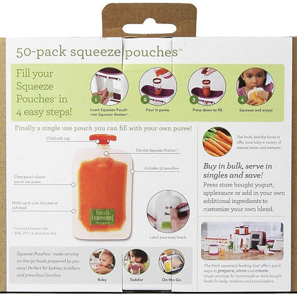 Infantino Baby Food Pouches Disposable Squeeze, 50-Pack