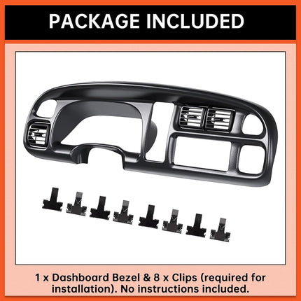 ECOTRIC Dash Board Cluster Bezel Cover Compatible with 1998-2002 Dodge Ram 1500 2500 3500 Instrument Pad Panel Dashboard Kit w/Vents Replacement for 5GK51DX9AA 5EU11DX9AB - Clips Included
