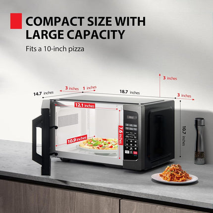 TOSHIBA ML-EM09PA (BS) Horno microondas pequeño con 6 menús automáticos, función de silencio y bloqueo para niños, iluminación LED, perfecto para el hogar, 3 metros cúbicos, plato giratorio