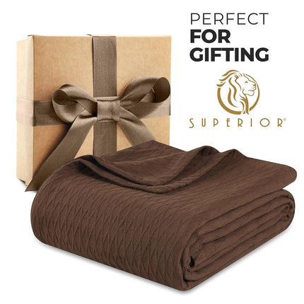 Superior Diamond Weave Blanket, 100% Cotton Cover for Home, Couch, Bed, Soft, Warm Blankets, Boho Aesthetic, Comfy, Cozy, and Cute Covers, Decorative Bedding Essentials, Throw, Chocolate