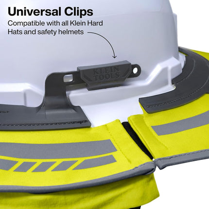 Klein Tools FR03010HIVIS Flame-Resistant Full-Brim Sombrero, Outdoor Sun Hat with Neck Shade, Hard Hat Accessory, 50-Plus UPF Protection, Hi-Visibility, Universal Clips
