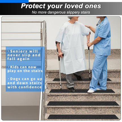 SMILOOL Outdoor Stair Treads Non-Slip Step Strips for Wooden Steps 5 Pack 8” x 30” Anti Slip Grip Tape Precut for Outside Stairs, Non Skid Stair Tread Mats Weather Resistant for Outdoors, Black