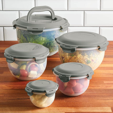 Rachael Ray Leak-Proof Nestable Container Food Storage Bin Set, 10 Piece, Gray Lids