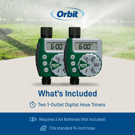 Orbit 62067 1-Outlet Programmable Digital Hose Watering Timer, 2-Pack