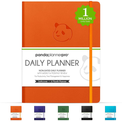 Panda Planner Pro - Best Daily Planner for Happiness & Productivity - 8.5 x 11 Softcover - Undated Day - Guaranteed to Get You Organized - Gratitude & Goals Journal (Orange)