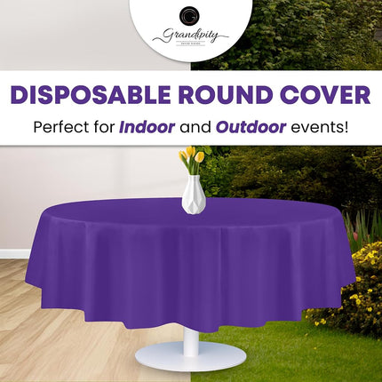 Purple 12 Pack Premium Disposable Plastic Tablecloth 84" Inch Round Table Cover By Grandipity