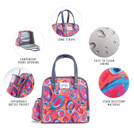 Fit & Fresh Wichita Insulated Lunch Bag with Side Pouch & Carry Handles, Complete Lunch Kit Includes Matching Tumbler, 2 Containers & Ice Pack, Abstract Peacock