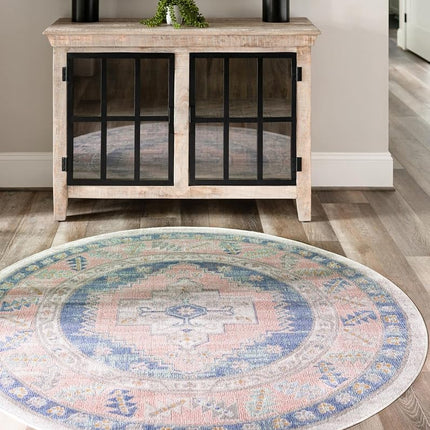 Unique Loom Whitney Collection Southwestern Geometric French Blue Round Rug (5' 0 x 5' 0)