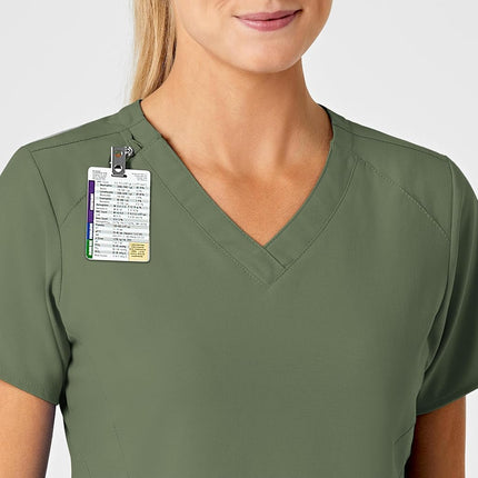 WonderWink 6155XOLIV1X W123 Women's Stylized V-Neck Top, Olive, Extended-1X Size
