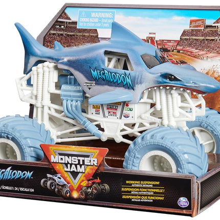 Monster Jam, Official Megalodon Monster Truck, Collector Die-Cast Vehicle, 1:24 Scale, Kids’ Toys for Boys and Girls Aged 3 and up, Grey