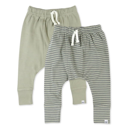 HonestBaby Honest Pants Joggers Pull on 100% Organic Cotton for Infant Baby and Toddler, Boys, Girls, Unisex, Mini Stripe Khaki, 0-3 Months