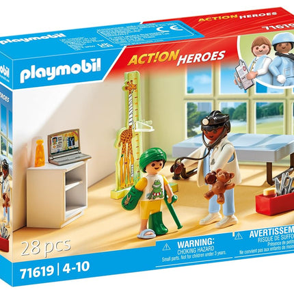 Playmobil 71619 Action Heroes: Pediatrician with teddy bear, treatment for the little ones, made from over 80% recycled and bio-based materials, detailed play sets suitable for children ages 4+