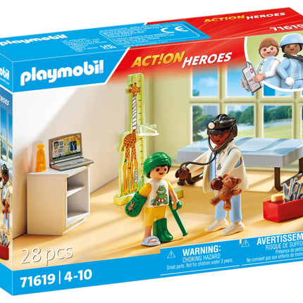 Playmobil 71619 Action Heroes: Pediatrician with teddy bear, treatment for the little ones, made from over 80% recycled and bio-based materials, detailed play sets suitable for children ages 4+