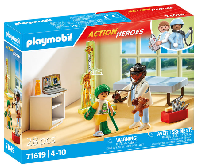 Playmobil 71619 Action Heroes: Pediatrician with teddy bear, treatment for the little ones, made from over 80% recycled and bio-based materials, detailed play sets suitable for children ages 4+