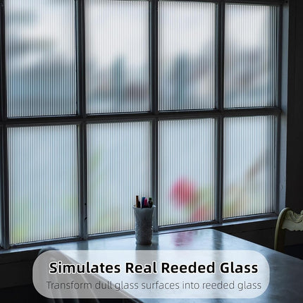 VELIMAX Reeded Glass Privacy Film, Frosted Window Vinyl, 3D Decorative Window Decals Non Adhesive for Bathroom, Living Room 23.6x157.4 inches