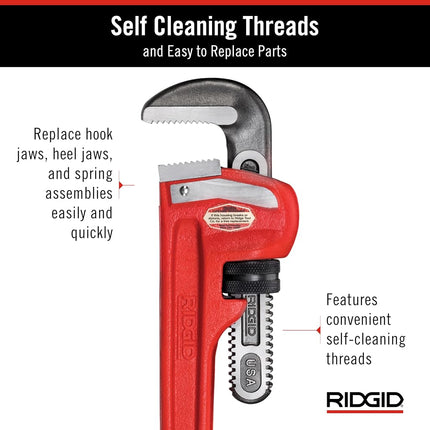 RIDGID 31025 Heavy-Duty Straight Pipe Wrench Plumbing Wrench,Red, 18-inch