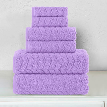 Elegant Comfort Luxury 6-Piece 100% Turkish Cotton Jacquard Braided Textured Premium Hotel Quality Towel Set– Soft and Absorbent, Includes 2 Bath Towels, 2 Hand Towels and 2 Washcloths, Lilac