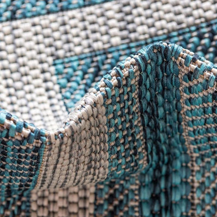 Unique Loom Outdoor Border Collection Area Rug - Soft Border (10' Round Teal/Ivory)