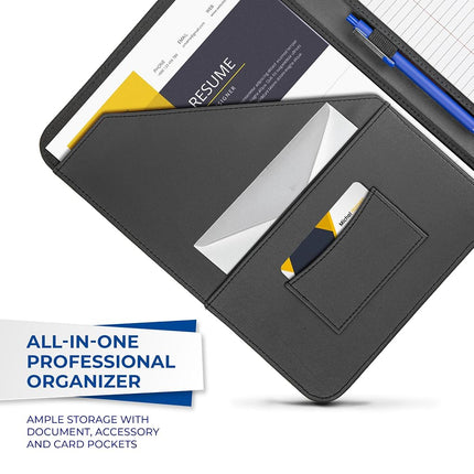 Samsill Contrast Stitch Leather Padfolio – Lightweight & Stylish Business Portfolio for Men & Women – Resume Portfolio, 8.5” x 11” Writing Pad – Black