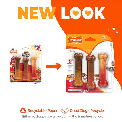 Nylabone Original Bone Power Chew Toy for Dogs, Durable Dog Toys for Aggressive Chewers, Flavor Frenzy Pancakes & Sausage, Roast Beef, & Lasagna, X-Small - Up to 15 lbs, 3 Pack