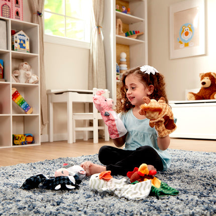 Marionetas de mano Barn Buddies de Melissa & Doug, juego de 6 (vaca, oveja, caballo, pato, gallina, cerdo)