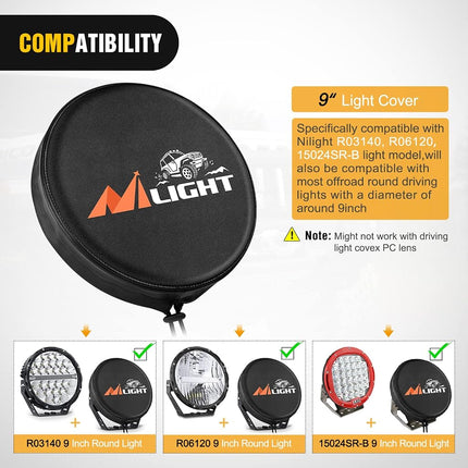 Nilight 9inch Round Offroad Driving Pod Light Cover, 9.25 Inch Diameter Black Leather Protective Cover for Auxiliary Ditch Fog Bumper Headlight on Jeep Truck SUV ATV UTV Tractor