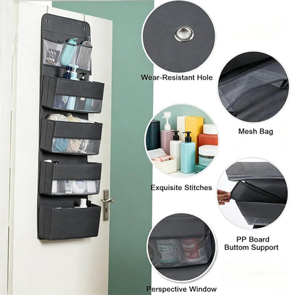 Organizador colgante Jay-Chi para puerta - Almacenamiento con 7 bolsillos grandes para armario, baño, cuarto de bebé, organizador con ventana de perspectiva, soporte de pared para ropa, juguetes, artículos diversos (gris)
