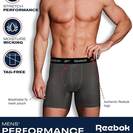 Caleçons Boxers Performance Reebok pour Homme avec Braguette Fonctionnelle (Lot de 4) (Noirs purs, Grande taille)