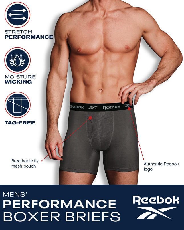 Calzoncillos bóxer de rendimiento para hombre Reebok con bragueta funcional (paquete de 4) (negros puros, grande)